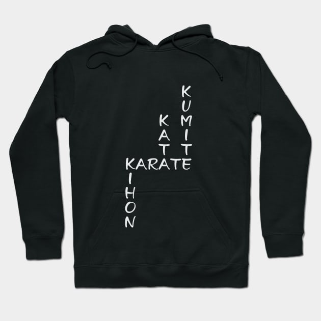 Kihon-Kata-Kumite-Karate Crossword (White Font) Hoodie by Dojo Art